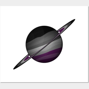 Planet and Rings in Asexual Pride Flag Colors Posters and Art